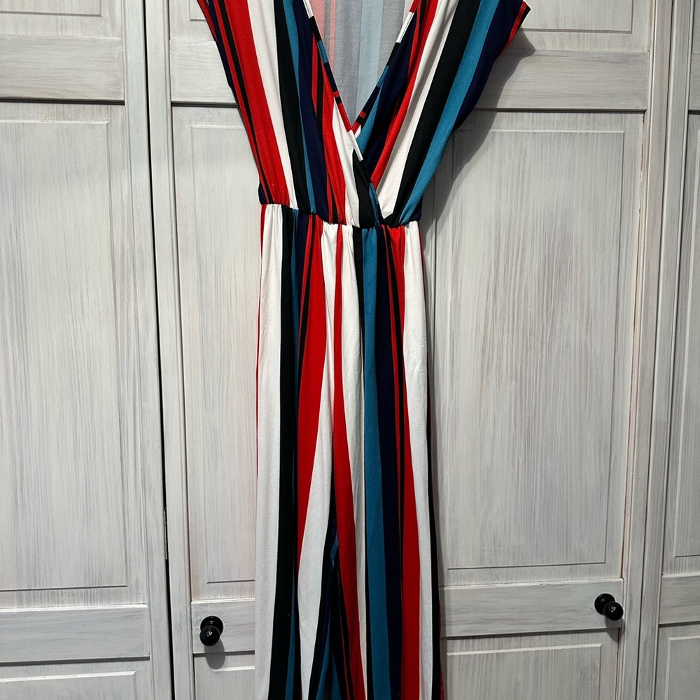 Striped V-Neck Jumpsuit
